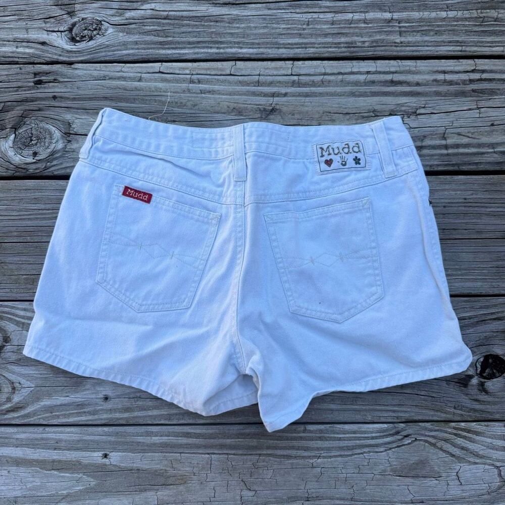 Vintage Y2K Mudd White Denim Side Slit Short Shorts Size 5
